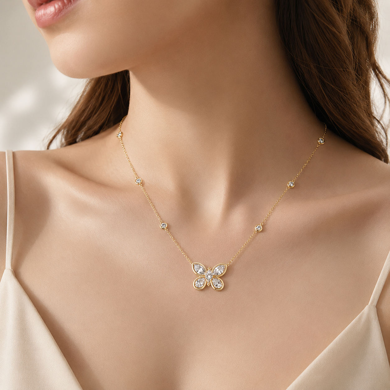 Celestial Butterfly Pendant Necklace — Close-Up | Power8