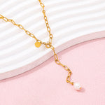 18K Gold Plated Pearl Lariat Detail | Power8