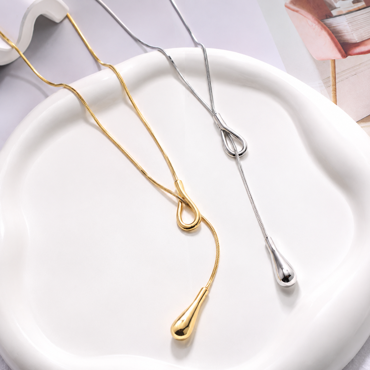 Sculptural Knot Y-Drop Lariat Necklace — Fluid Elegance | Power8