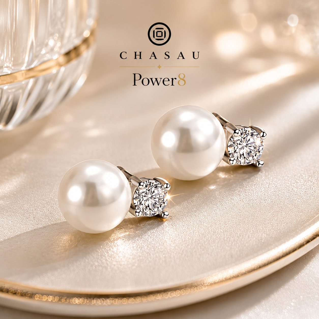 Pearl & CZ Stud Earrings — Styled Shot | Power8