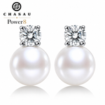 Pearl & CZ Stud Earrings — Side View | Power8