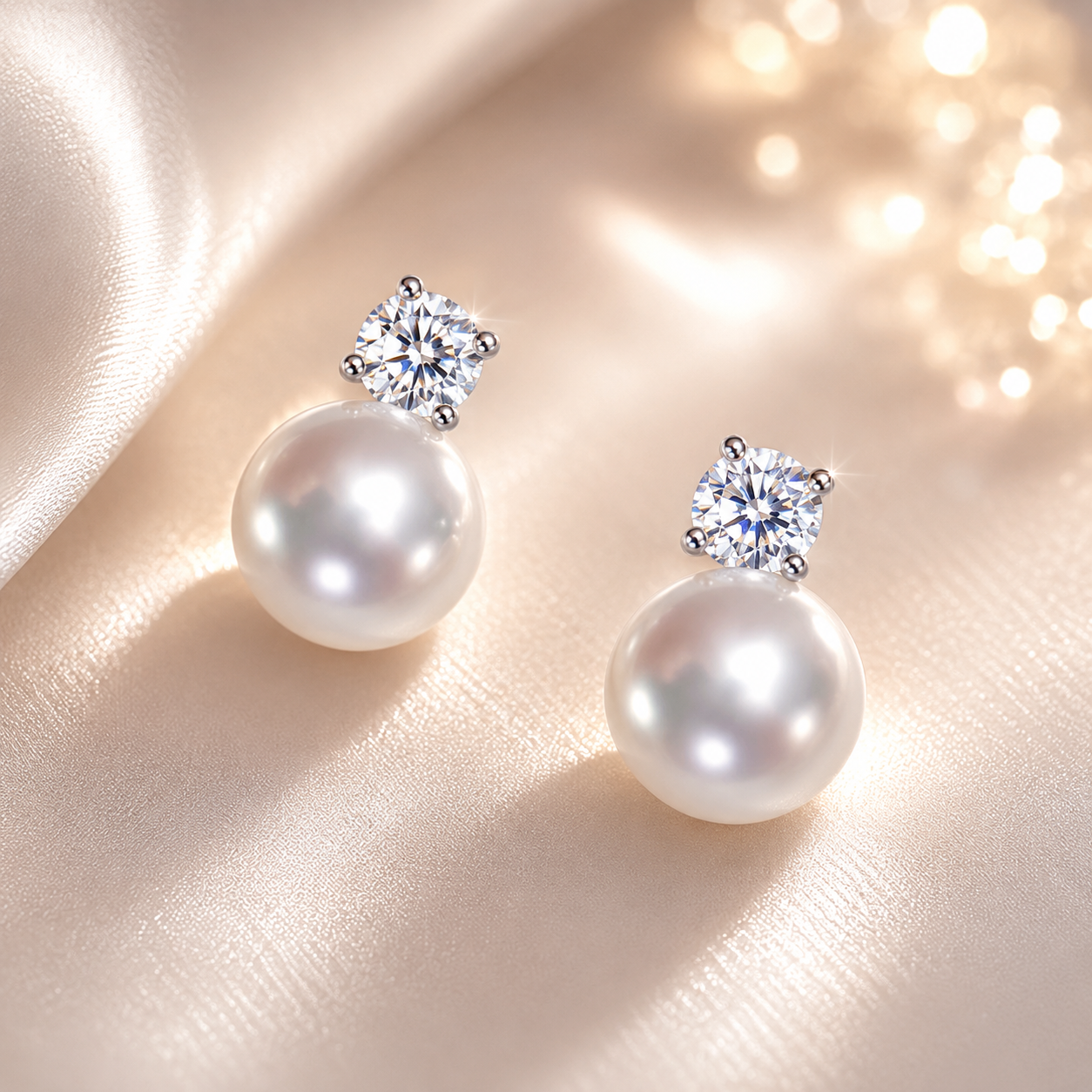 Pearl & CZ Stud Earrings — Lifestyle Shot | Power8