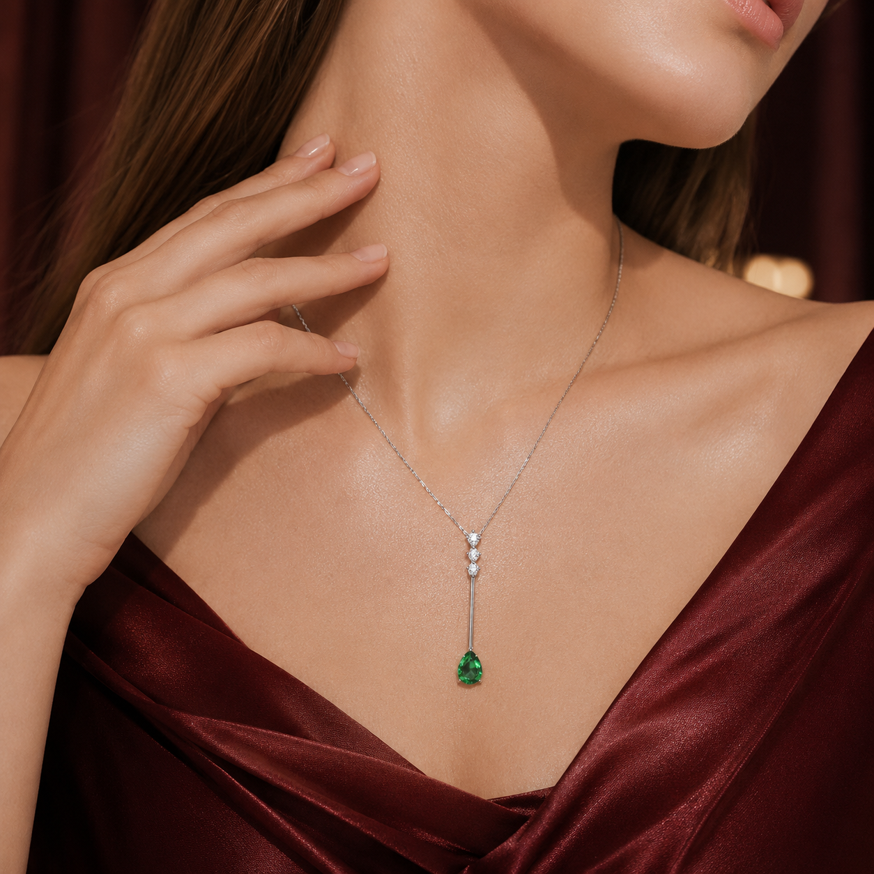 Emerald Drop Pendant Necklace — Model Shot | Power8
