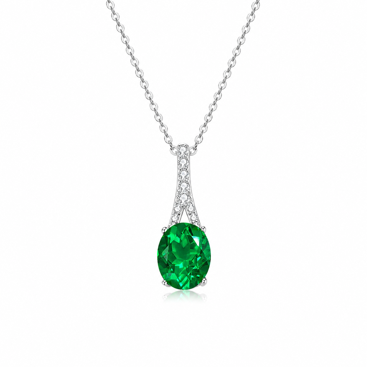 Oval Emerald Pendant Necklace — 925 Sterling Silver 18K Gold | Power8