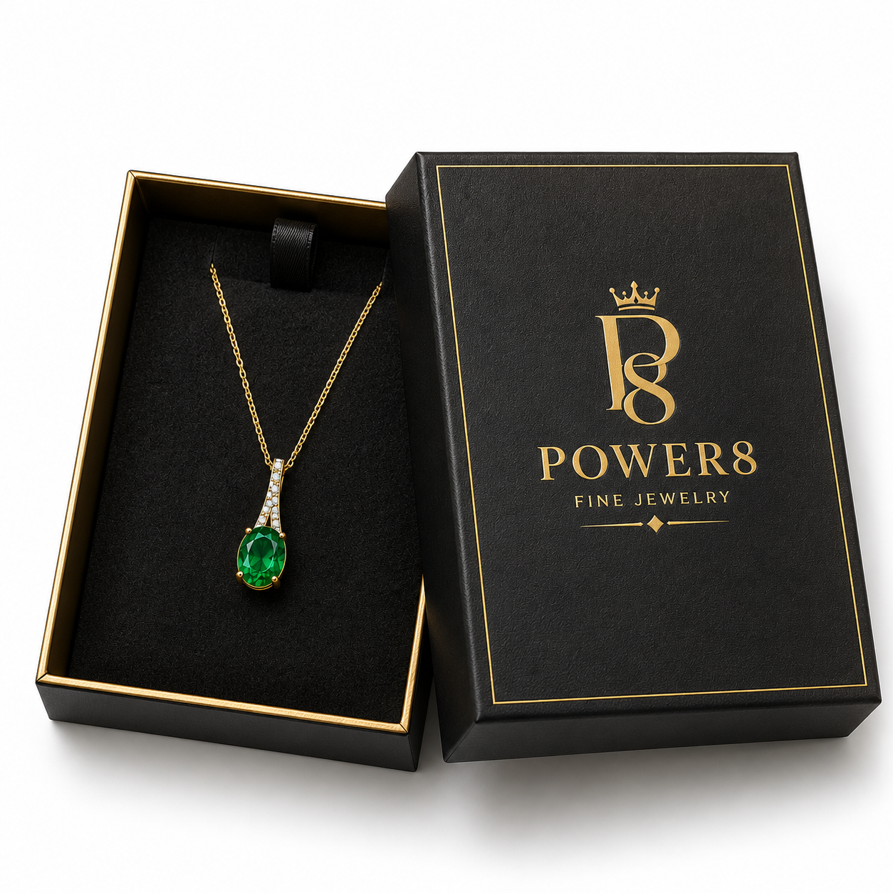 Oval Emerald Pendant Necklace — Gift Box | Power8