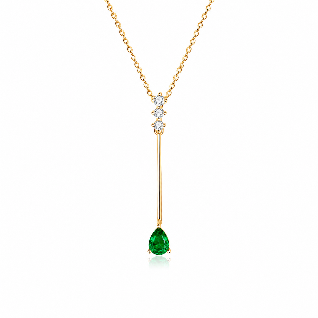 Emerald Drop Pendant Necklace — Green Gemstone Detail | Power8