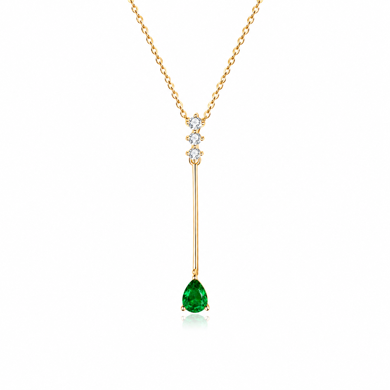 Emerald Drop Pendant Necklace — Green Gemstone Detail | Power8