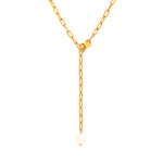 Freshwater Pearl Lariat Necklace — 18K Gold White Background | Power8
