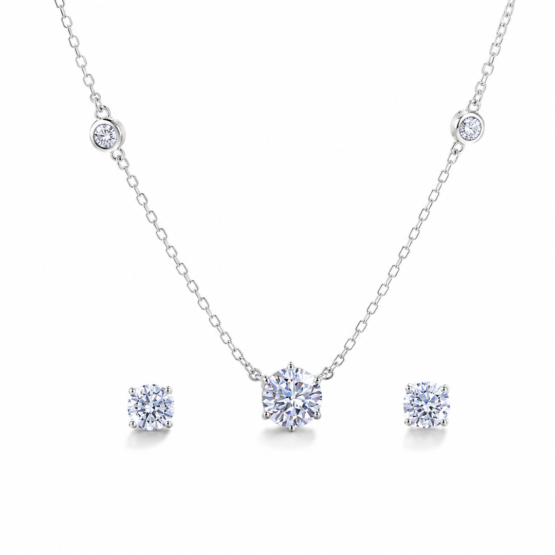Crystal Zirconia Necklace & Earrings Gift Set — 5mm Round Cut | Power8