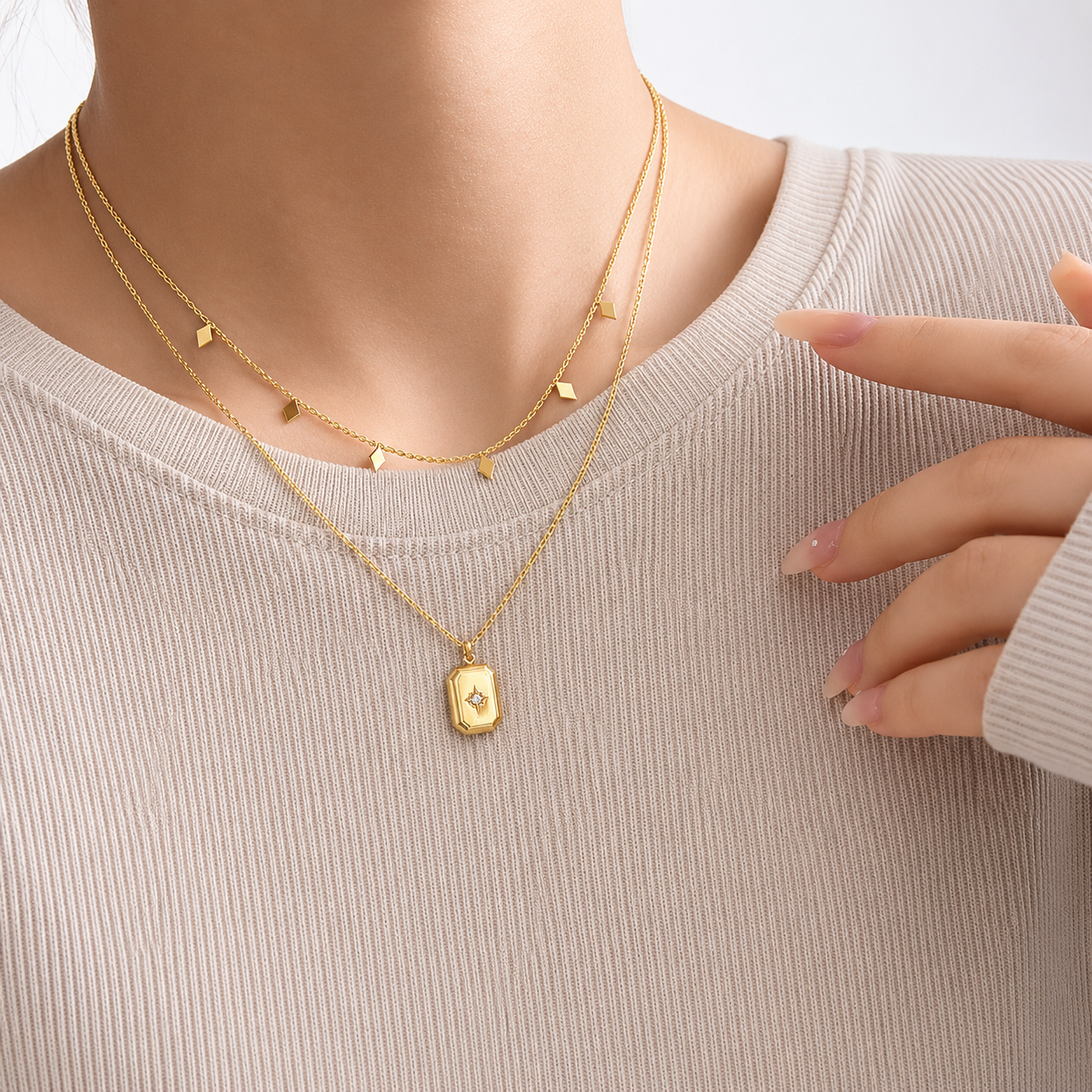 Celestial Star Double-Layer Pendant Necklace — Charm Detail | Power8