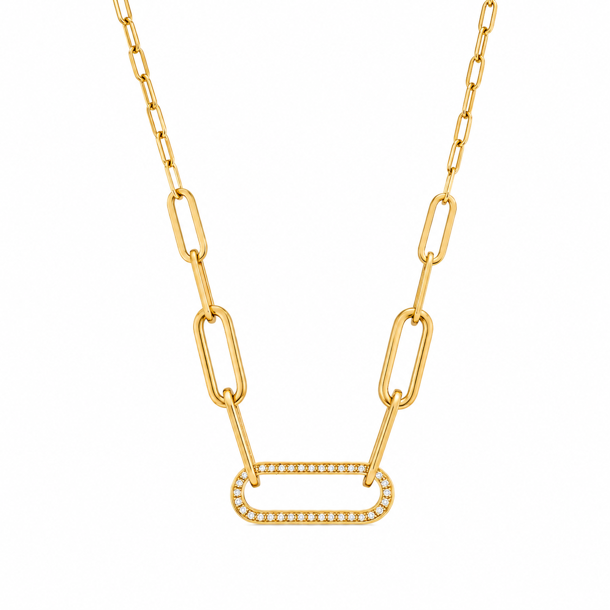 Oval Zirconia Pavé Pendant Necklace — Size Guide | Power8