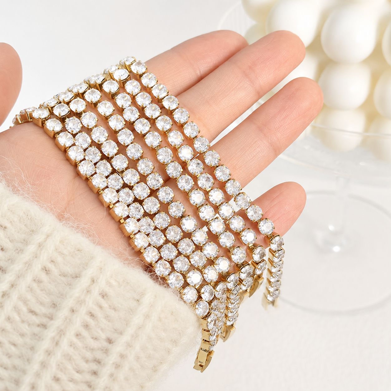 Luxury Crystal Tennis Bracelet — Gold Zircon Detail | Power8