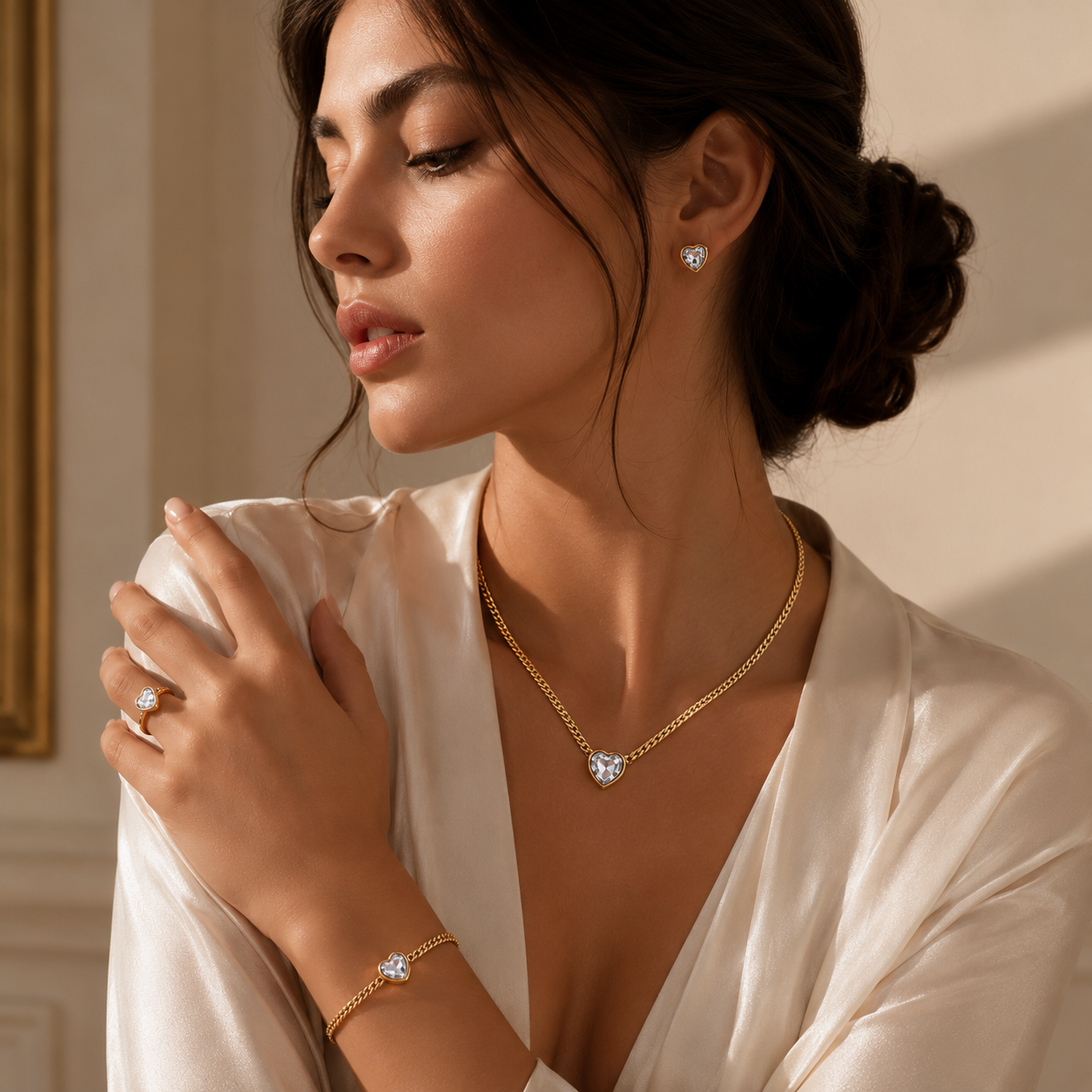 Golden Drop 4-Piece Jewelry Gift Set — Editorial Shot | Power8