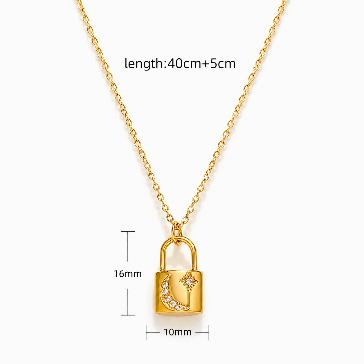 Moon & Star Padlock Pendant Necklace — Detail View | Power8