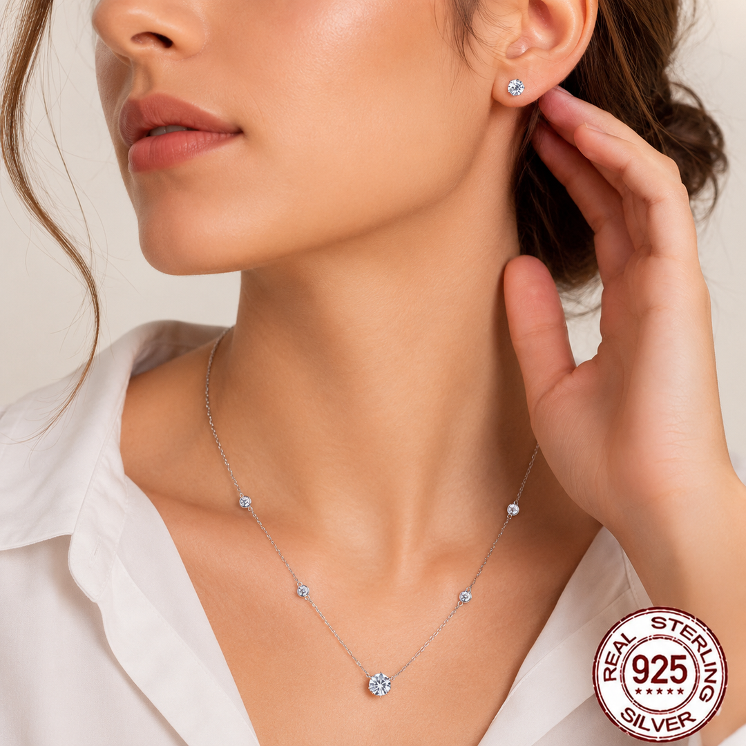 Crystal Zirconia Necklace & Earrings Gift Set — Sparkle Detail | Power8