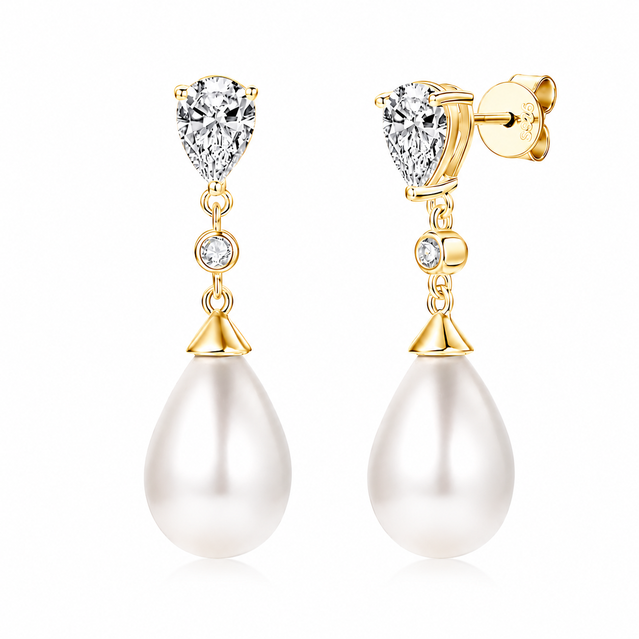 Teardrop Pearl & Zirconia Drop Earrings — Packaging Detail | Power8