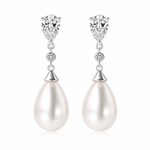 Teardrop Pearl & Zirconia Drop Earrings — 925 Sterling Silver | Power8