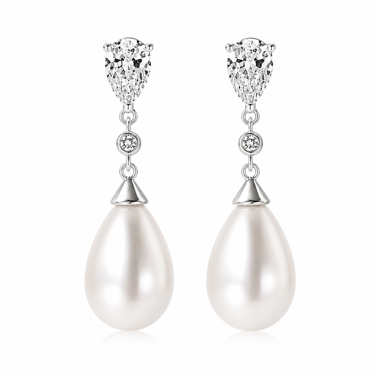 Teardrop Pearl & Zirconia Drop Earrings — 925 Sterling Silver | Power8