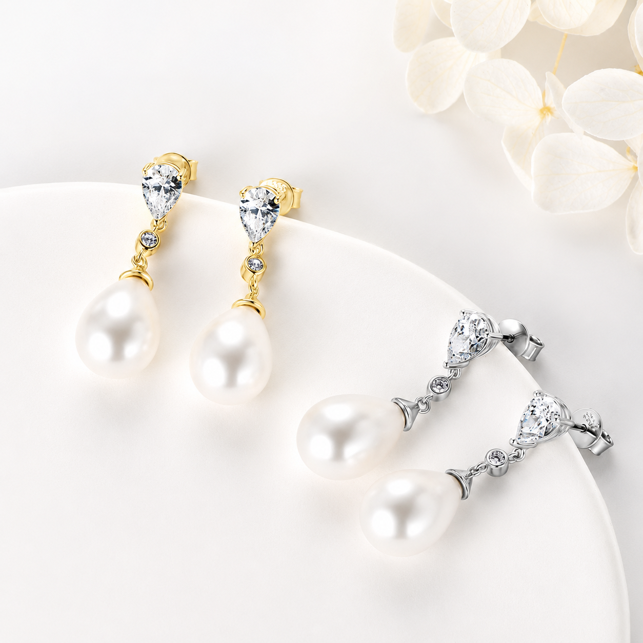 Teardrop Pearl & Zirconia Drop Earrings — Signature Gift Box | Power8