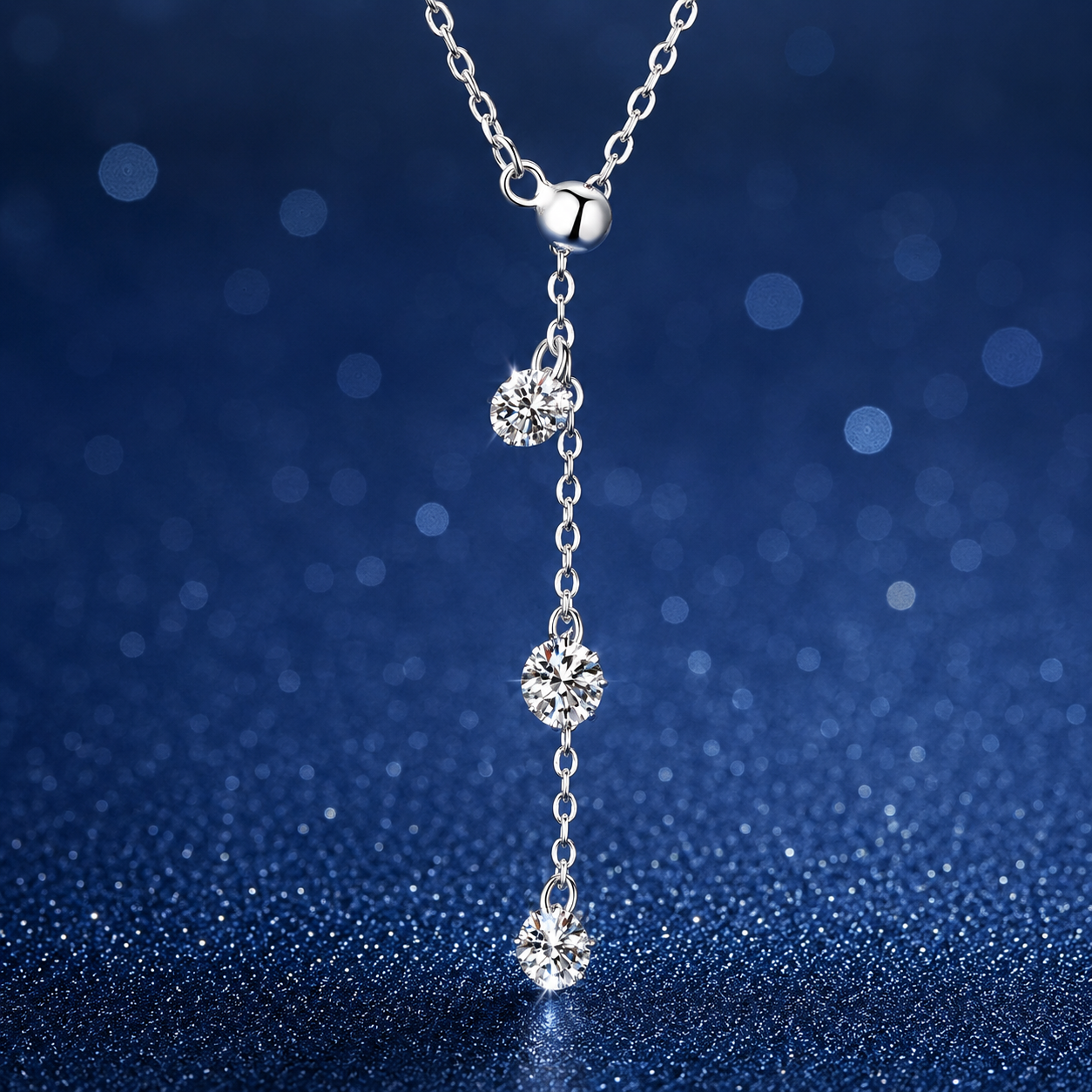 VVS Moissanite Pendant Necklace — Three-Stone Dangle | Power8