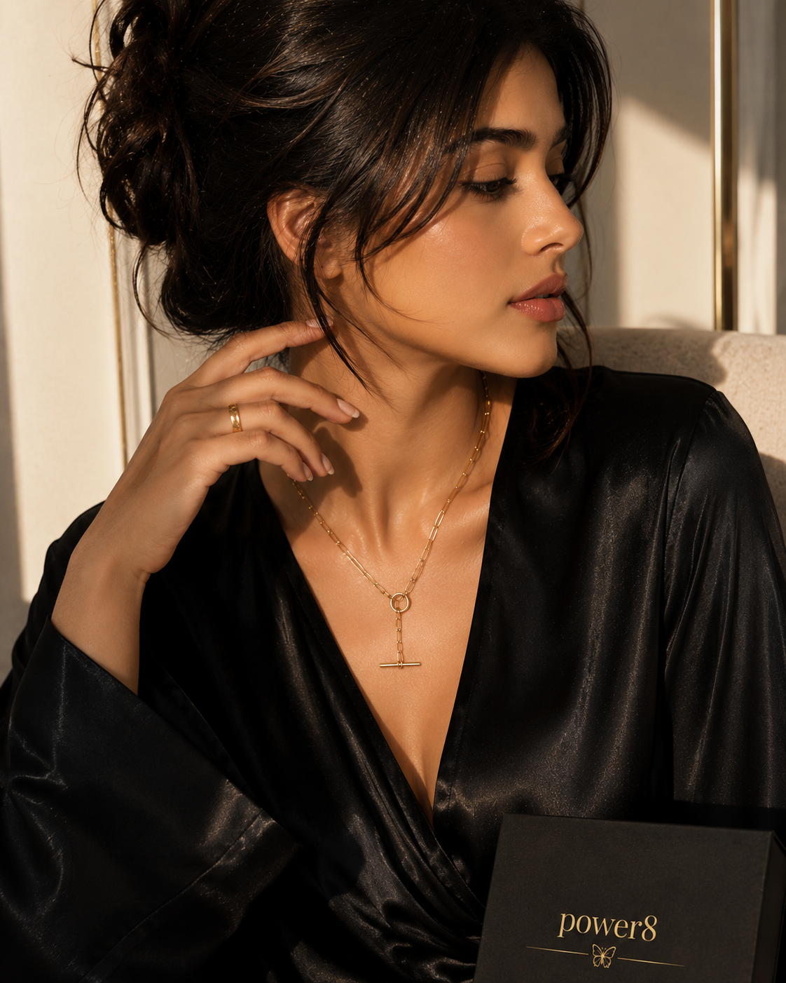 Gold Paperclip Toggle Necklace — Detail View | Power8