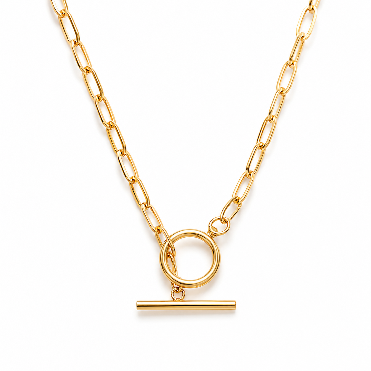 Gold Paperclip Toggle Necklace — 18K Plated Minimalist Chain | Power8